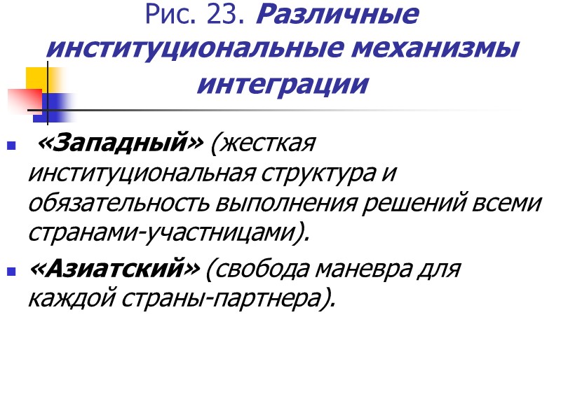 Рис. 23. Различные институциональные механизмы интеграции   «Западный» (жесткая институциональная структура и обязательность